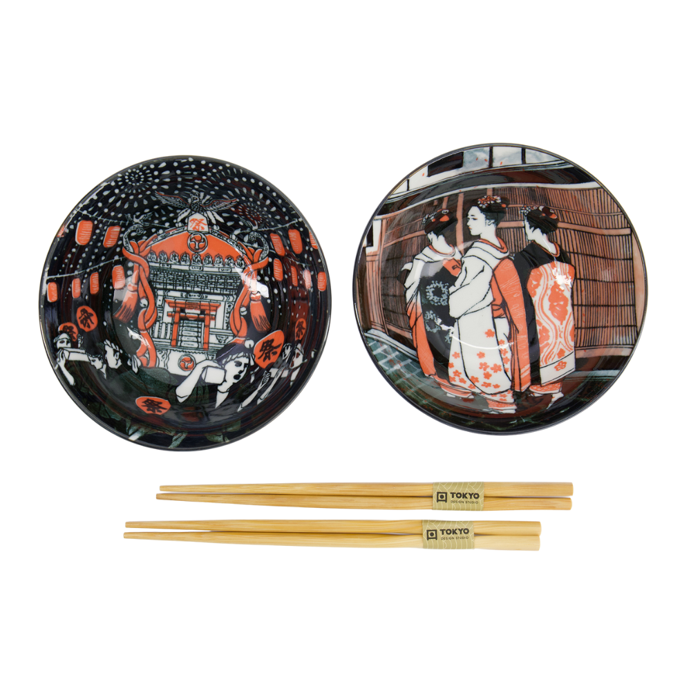 Asakusa Tayo skål m/spisepinde - 2 sæt